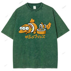 Unisex Cartoon Fish Sushi Printed Washed Tee