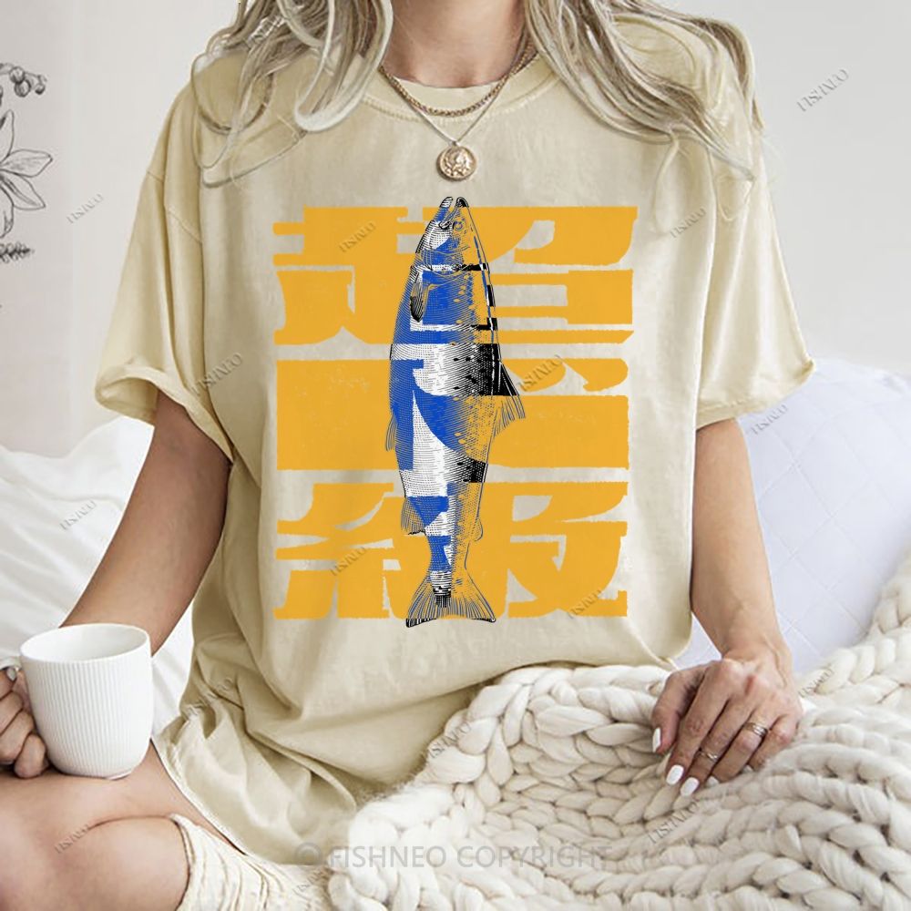 Unisex Japanese Fish Printed Washed Tee