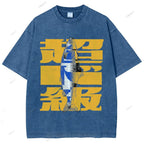 Unisex Japanese Fish Printed Washed Tee