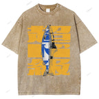 Unisex Japanese Fish Printed Washed Tee