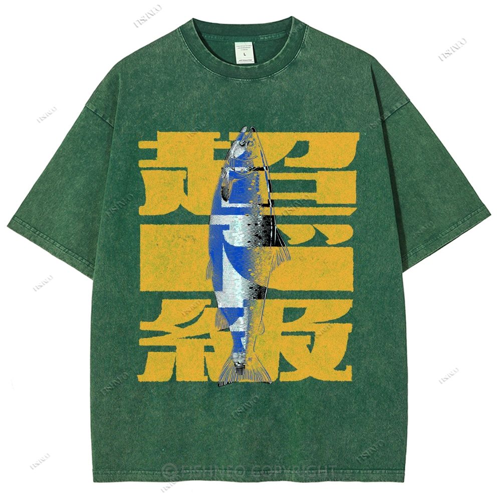 Unisex Japanese Fish Printed Washed Tee