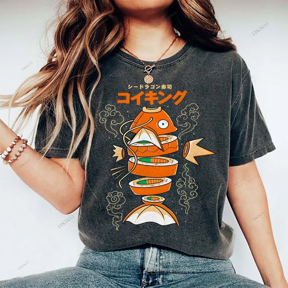Unisex Fish Sushi Printed Washed Tee