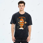 Unisex Fish Sushi Printed Washed Tee