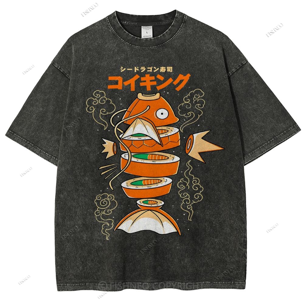 Unisex Fish Sushi Printed Washed Tee