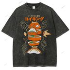Unisex Fish Sushi Printed Washed Tee