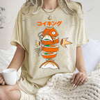 Unisex Fish Sushi Printed Washed Tee