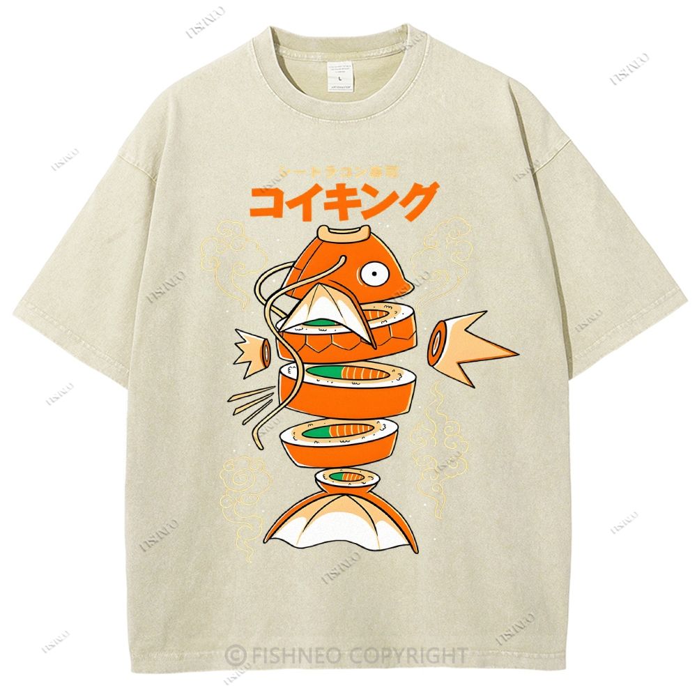 Unisex Fish Sushi Printed Washed Tee