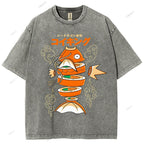 Unisex Fish Sushi Printed Washed Tee