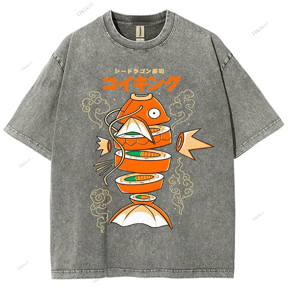 Unisex Fish Sushi Printed Washed Tee