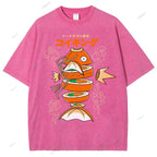 Unisex Fish Sushi Printed Washed Tee