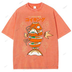Unisex Fish Sushi Printed Washed Tee