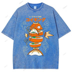 Unisex Fish Sushi Printed Washed Tee