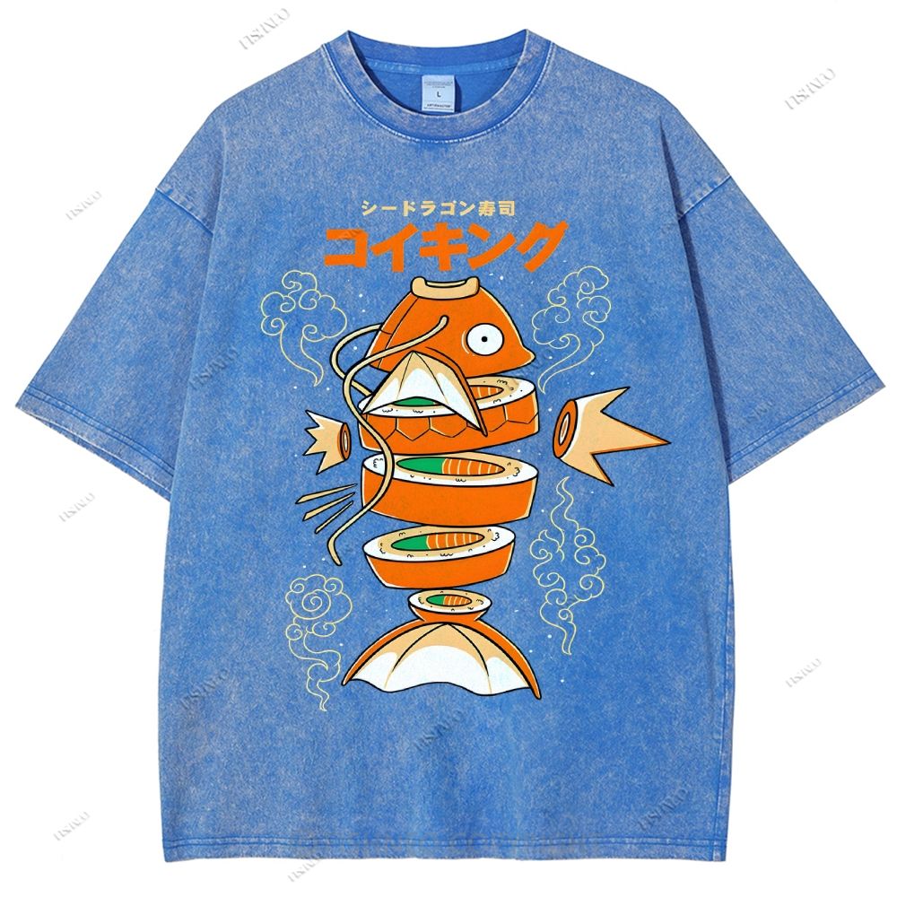 Unisex Fish Sushi Printed Washed Tee