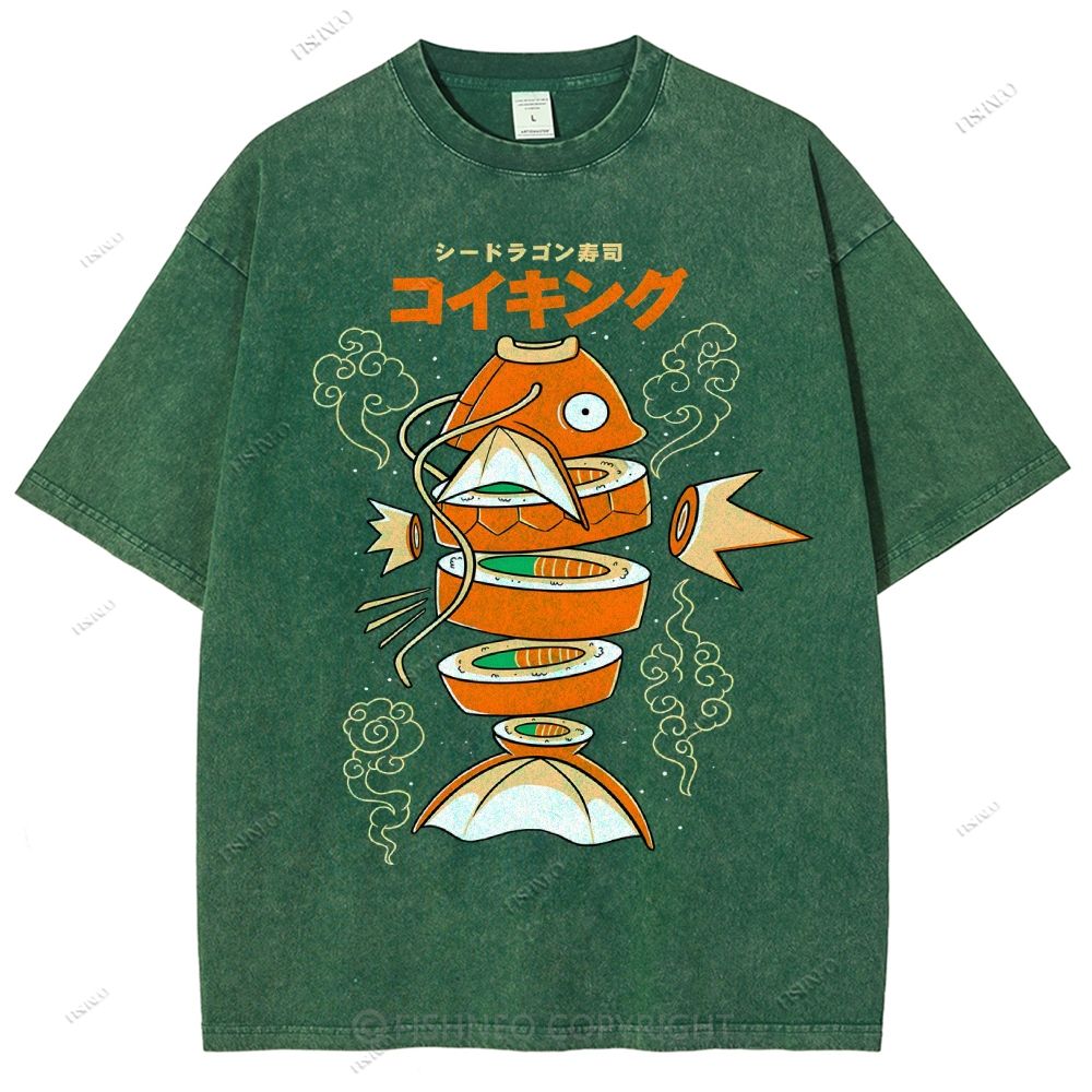Unisex Fish Sushi Printed Washed Tee