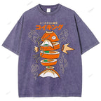 Unisex Fish Sushi Printed Washed Tee