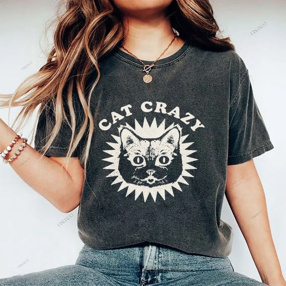 Unisex Cat Printed Washed Tee