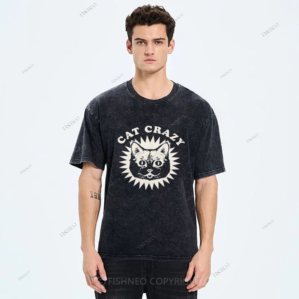Unisex Cat Printed Washed Tee