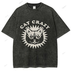 Unisex Cat Printed Washed Tee