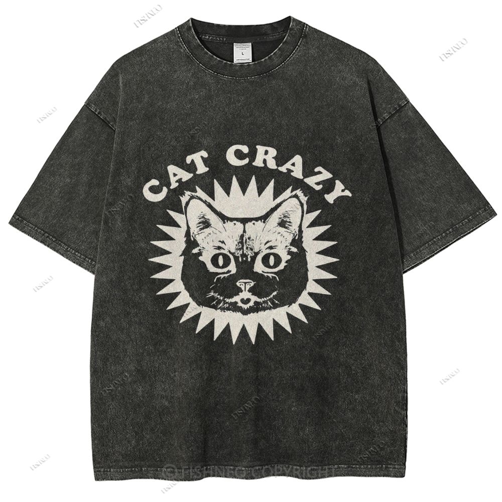 Unisex Cat Printed Washed Tee