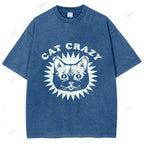 Unisex Cat Printed Washed Tee