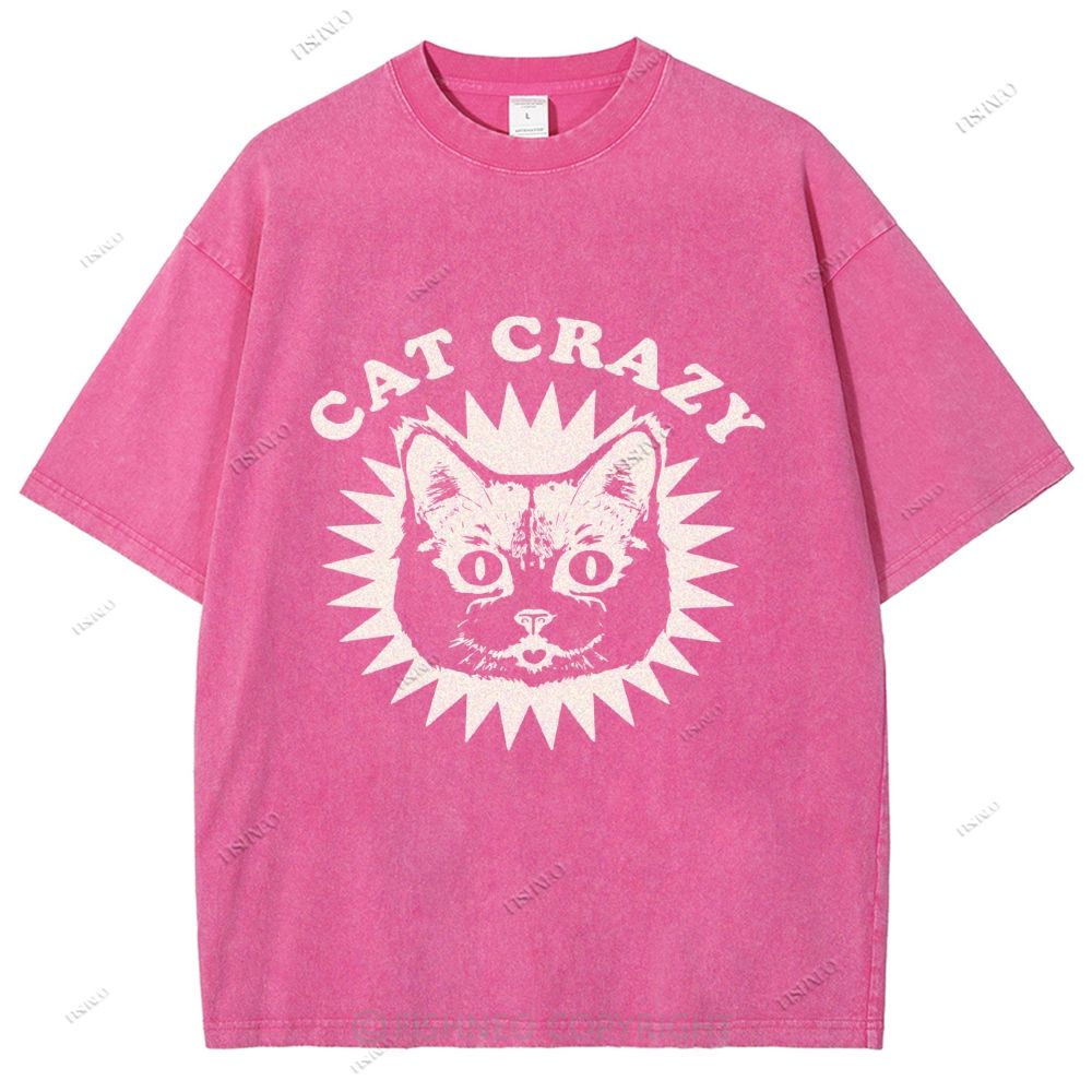 Unisex Cat Printed Washed Tee
