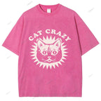 Unisex Cat Printed Washed Tee