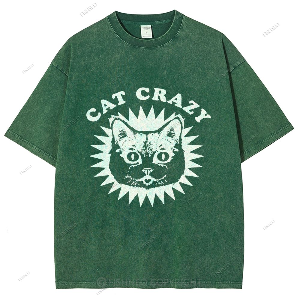 Unisex Cat Printed Washed Tee