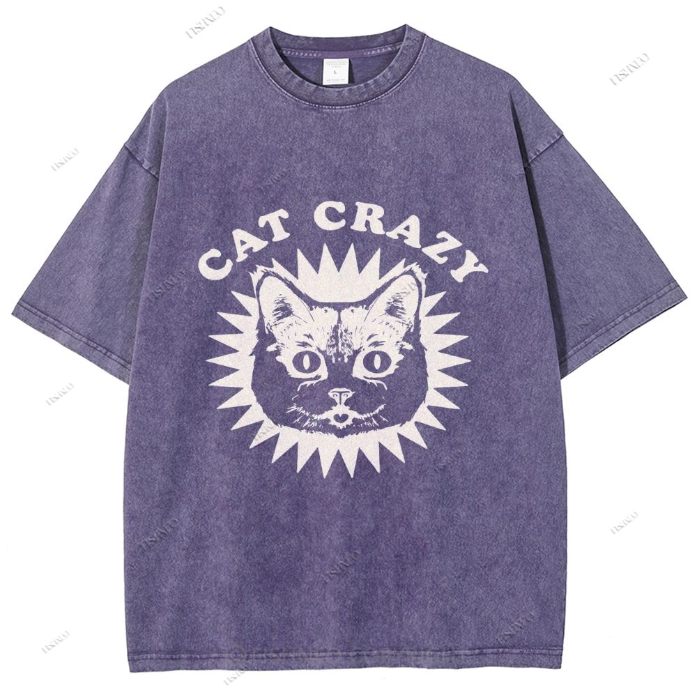 Unisex Cat Printed Washed Tee