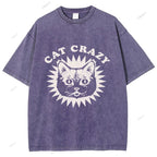 Unisex Cat Printed Washed Tee