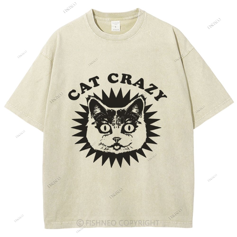 Unisex Cat Printed Washed Tee