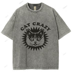Unisex Cat Printed Washed Tee