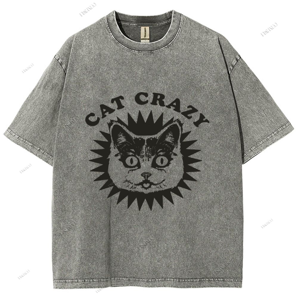 Unisex Cat Printed Washed Tee