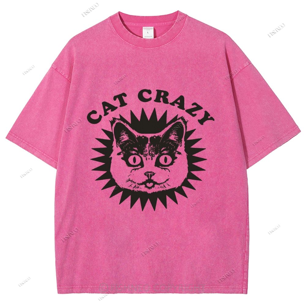 Unisex Cat Printed Washed Tee