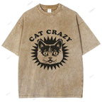 Unisex Cat Printed Washed Tee