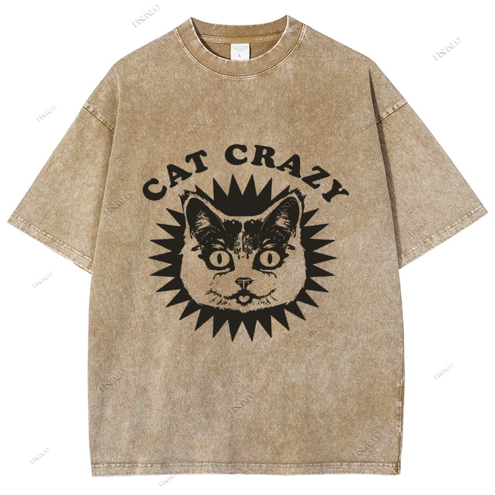 Unisex Cat Printed Washed Tee