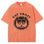 Unisex Cat Printed Washed Tee