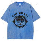 Unisex Cat Printed Washed Tee