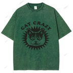 Unisex Cat Printed Washed Tee
