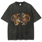 Unisex Cat Tiger Printed Washed Tee