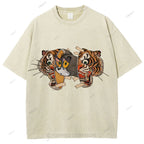 Unisex Cat Tiger Printed Washed Tee