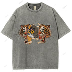 Unisex Cat Tiger Printed Washed Tee