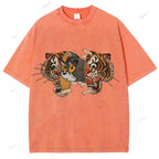 Unisex Cat Tiger Printed Washed Tee