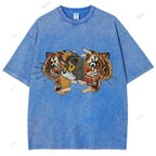 Unisex Cat Tiger Printed Washed Tee