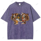 Unisex Cat Tiger Printed Washed Tee