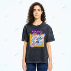 Unisex Japanese Wave Wine Printed Washed Tee