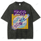 Unisex Japanese Wave Wine Printed Washed Tee