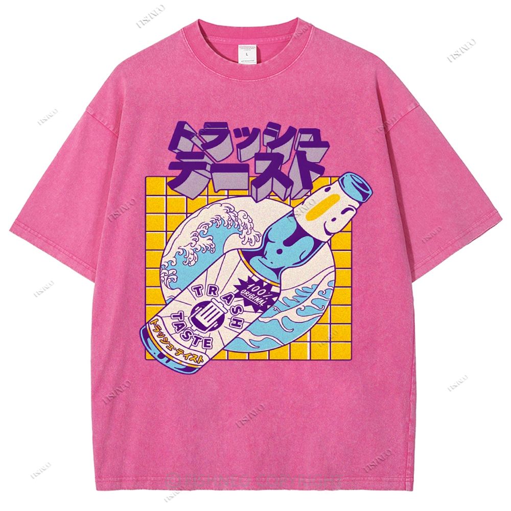 Unisex Japanese Wave Wine Printed Washed Tee
