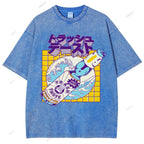 Unisex Japanese Wave Wine Printed Washed Tee