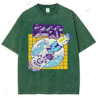 Unisex Japanese Wave Wine Printed Washed Tee