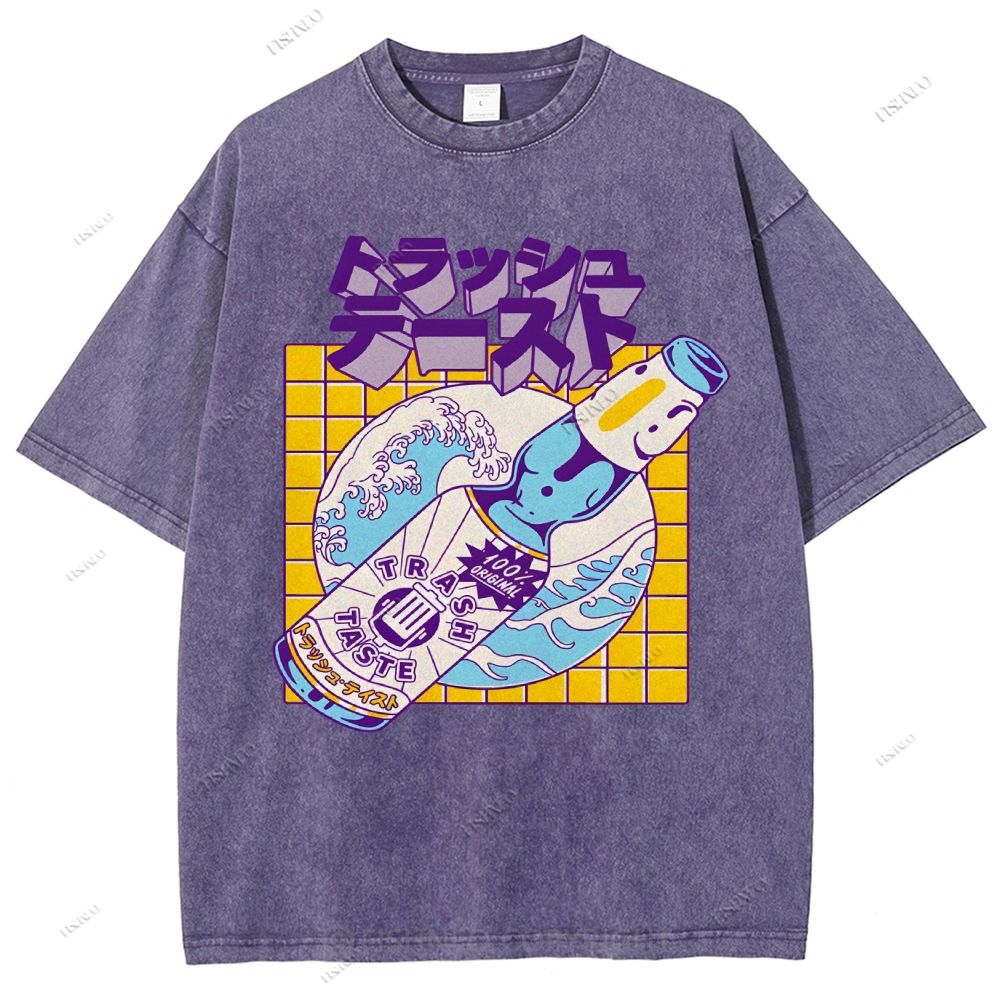 Unisex Japanese Wave Wine Printed Washed Tee